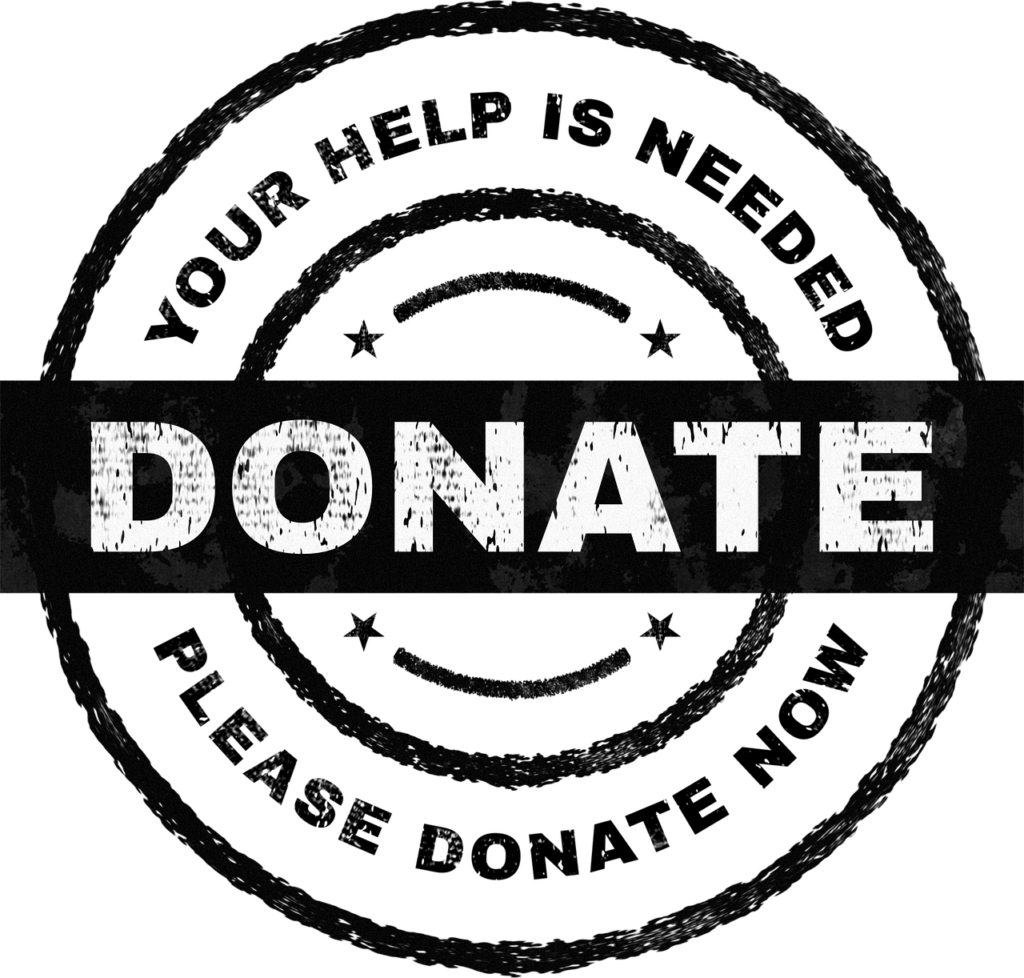 a logo asking for money