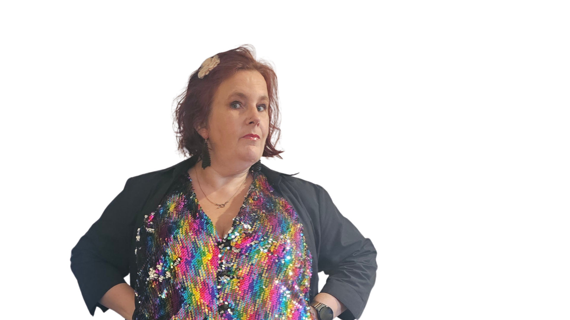 kitty Fitton Doyle in a sequinned waistcoat